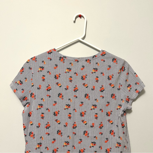 🔥 ASOS blue white striped red floral ruffle hem peplum short sleeve top - Picture 14 of 16